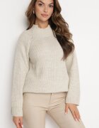 lily rose Pulover tip helancă bej din tricot cu mâneci evazate Nucta
