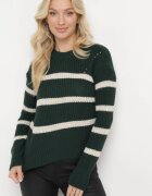 lily rose Pulover verde închis din lână groasă cu dungi contrastante Kilia