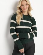 lily rose Pulover verde închis din lână groasă cu dungi contrastante Kilia