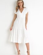 lily rose Rochie Albă Midi Cloș cu Volane Sanissa
