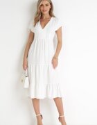 lily rose Rochie Albă Midi Cloș cu Volane Sanissa