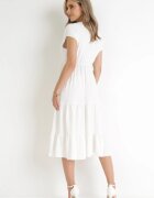 lily rose Rochie Albă Midi Cloș cu Volane Sanissa
