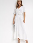 lily rose Rochie Albă Plisată Maxi cu Cordon Legat Dianiza