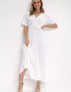 lily rose Rochie Albă Plisată Maxi cu Cordon Legat Dianiza