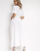 lily rose Rochie Albă Plisată Maxi cu Cordon Legat Dianiza
