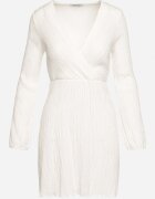 lily rose Rochie Albă Plisată Mini cu Decolteu Petrecut și Elastic în Talie Umiena