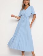 lily rose Rochie Albastră Plisată Maxi cu Cordon Legat Dianiza