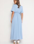 lily rose Rochie Albastră Plisată Maxi cu Cordon Legat Dianiza