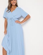 lily rose Rochie Albastră Plisată Maxi cu Cordon Legat Dianiza