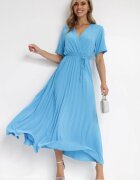 lily rose Rochie Albastru închis Plisată Maxi cu Cordon Legat Dianiza