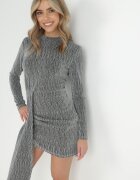 lily rose Rochie Argintie Conică cu Centură Lată și Fir Metalic Zelko