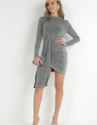 lily rose Rochie Argintie Conică cu Centură Lată și Fir Metalic Zelko
