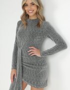 lily rose Rochie Argintie Conică cu Centură Lată și Fir Metalic Zelko
