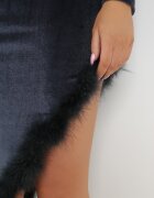 lily rose Rochie Asimetrică Bleumarin din Velur cu Pene Ganzoria