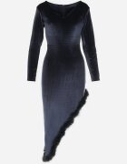 lily rose Rochie Asimetrică Bleumarin din Velur cu Pene Ganzoria