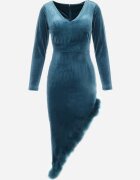 lily rose Rochie Asimetrică Verde închis velur cu pene Ganzoria