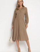 lily rose Rochie Bej Evazată cu Bluză tip Cămașă Rade