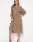 lily rose Rochie Bej Evazată cu Bluză tip Cămașă Rade