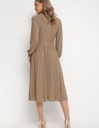 lily rose Rochie Bej Evazată cu Bluză tip Cămașă Rade