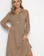 lily rose Rochie Bej Evazată cu Bluză tip Cămașă Rade