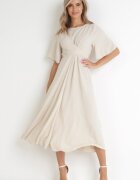 lily rose Rochie Bej Maxi cu legătură decorativă și elastic în talie Myrcella