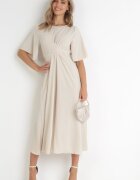 lily rose Rochie Bej Maxi cu legătură decorativă și elastic în talie Myrcella