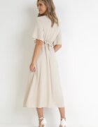 lily rose Rochie Bej Maxi cu legătură decorativă și elastic în talie Myrcella