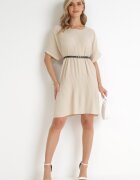 lily rose Rochie Bej Plisată Dreaptă cu Centură Savima