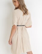 lily rose Rochie Bej Plisată Dreaptă cu Centură Savima