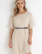 lily rose Rochie Bej Plisată Dreaptă cu Centură Savima