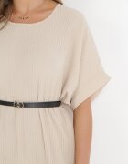 lily rose Rochie Bej Plisată Dreaptă cu Centură Savima