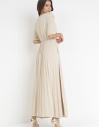 lily rose Rochie Bej Plisată Maxi cu Cordon Legat Dianiza