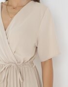 lily rose Rochie Bej Plisată Maxi cu Cordon Legat Dianiza