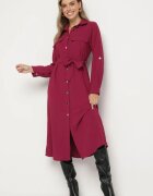 lily rose Rochie cămașă grena cu nasturi eleganți și cordon în talie Kortella