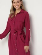 lily rose Rochie cămașă grena cu nasturi eleganți și cordon în talie Kortella