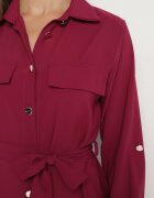 lily rose Rochie cămașă grena cu nasturi eleganți și cordon în talie Kortella