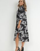 lily rose Rochie Cămașă Negră cu flori Rahila