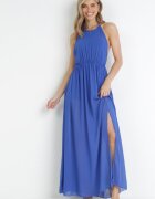 lily rose Rochie Cloche Maxi Bleumarin cu Legătură la Gât și Elastic în Talie Mackenta