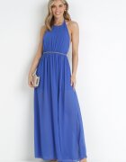 lily rose Rochie Cloche Maxi Bleumarin cu Legătură la Gât și Elastic în Talie Mackenta