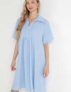 lily rose Rochie Cloș Albastră cu Pliuri și Guler Alisano