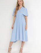 lily rose Rochie Cloș Midi Albastră cu decolteu petrecut și elastic în talie Muntani