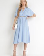 lily rose Rochie Cloș Midi Albastră cu decolteu petrecut și elastic în talie Muntani