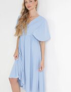 lily rose Rochie Cloș Midi Albastră cu decolteu petrecut și elastic în talie Muntani