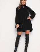 lily rose Rochie Evazată Neagră cu Volan Uxaria