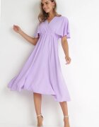lily rose Rochie Midi Mov Cloș cu Decolteu Petrecut și Elastic în Talie Muntani
