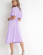lily rose Rochie Midi Mov Cloș cu Decolteu Petrecut și Elastic în Talie Muntani