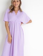 lily rose Rochie Midi Mov Cloș cu Decolteu Petrecut și Elastic în Talie Muntani