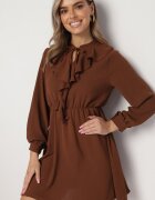 lily rose Rochie Mini Evazată Maro cu elastic în talie și legătură la decolteu Aganzza