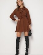 lily rose Rochie Mini Evazată Maro cu elastic în talie și legătură la decolteu Aganzza