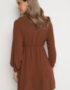 lily rose Rochie Mini Evazată Maro cu elastic în talie și legătură la decolteu Aganzza
